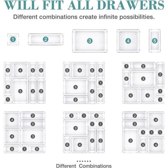 Clear Drawer Organizer Set 16 PCS Storage Bins for Makeup Jewelry Utensils - Picture 4 of 7